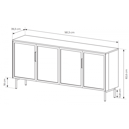 Komoda 180 cm kaszmir + LED 4-drzwiowa przeszklona LIMA